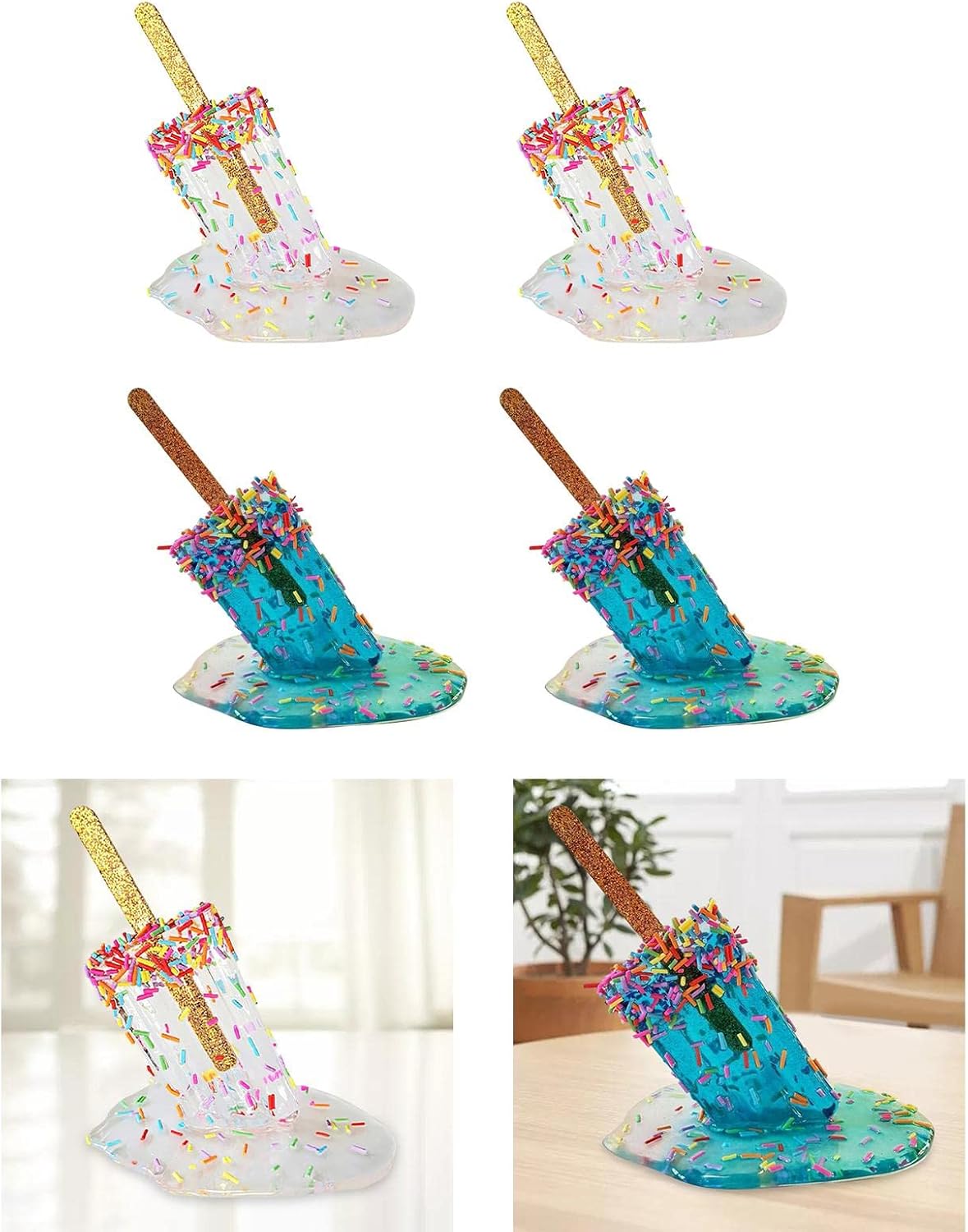Yajuyi 4 Pieces Creative Resin Melting Sculptures Lovers and Cool Ornaments Bedroom Garden Decoration, Light Blue Clear