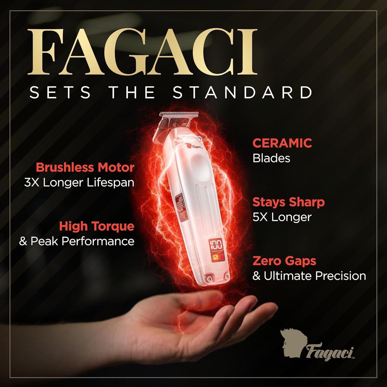 Fagaci Professional Zero Gapped Trimmer for Men, 5X Longer Sharpness Cordless Beard Trimmer for Men, T Liners Professional Trimmers for Barbers with Brushless Motor, Zero Gap Trimmers Barber T Blade