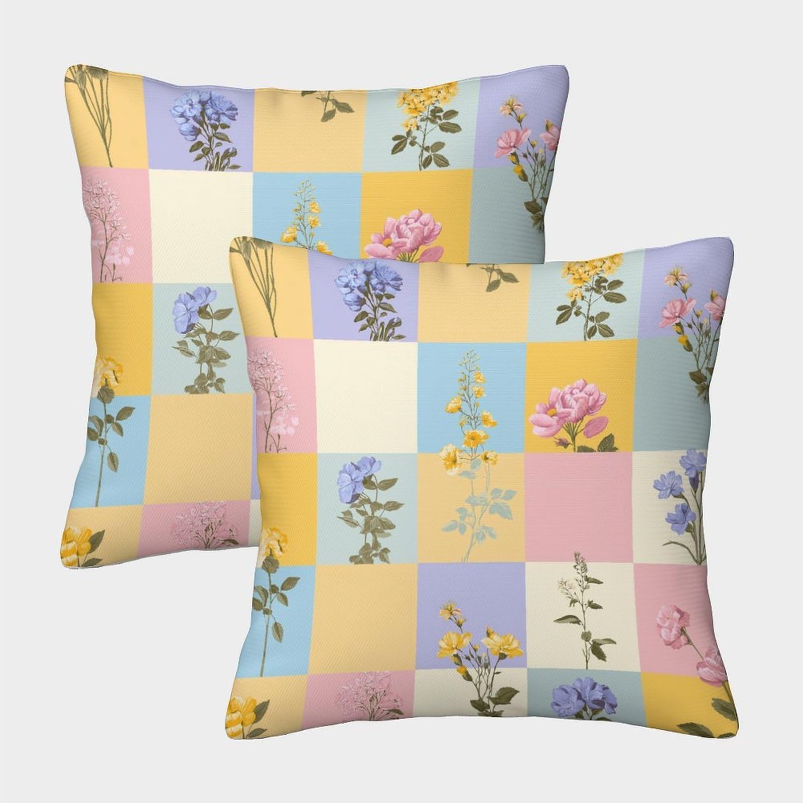 kaiyun 2 Pack Checkered Floral Pattern 3D Image Printed Single-sided Cushion Cover 40x40cm