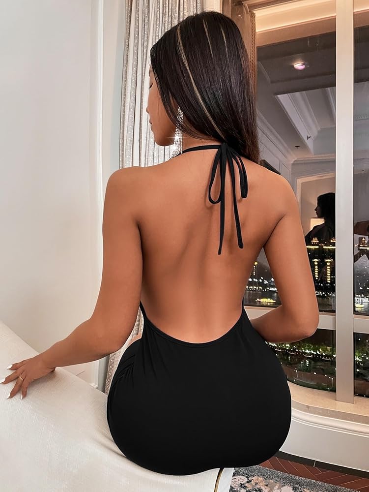 XPSCYBH Summer Outfits Front Neck Backless Dress Mini Dress at Amazon  Women's Clothing store