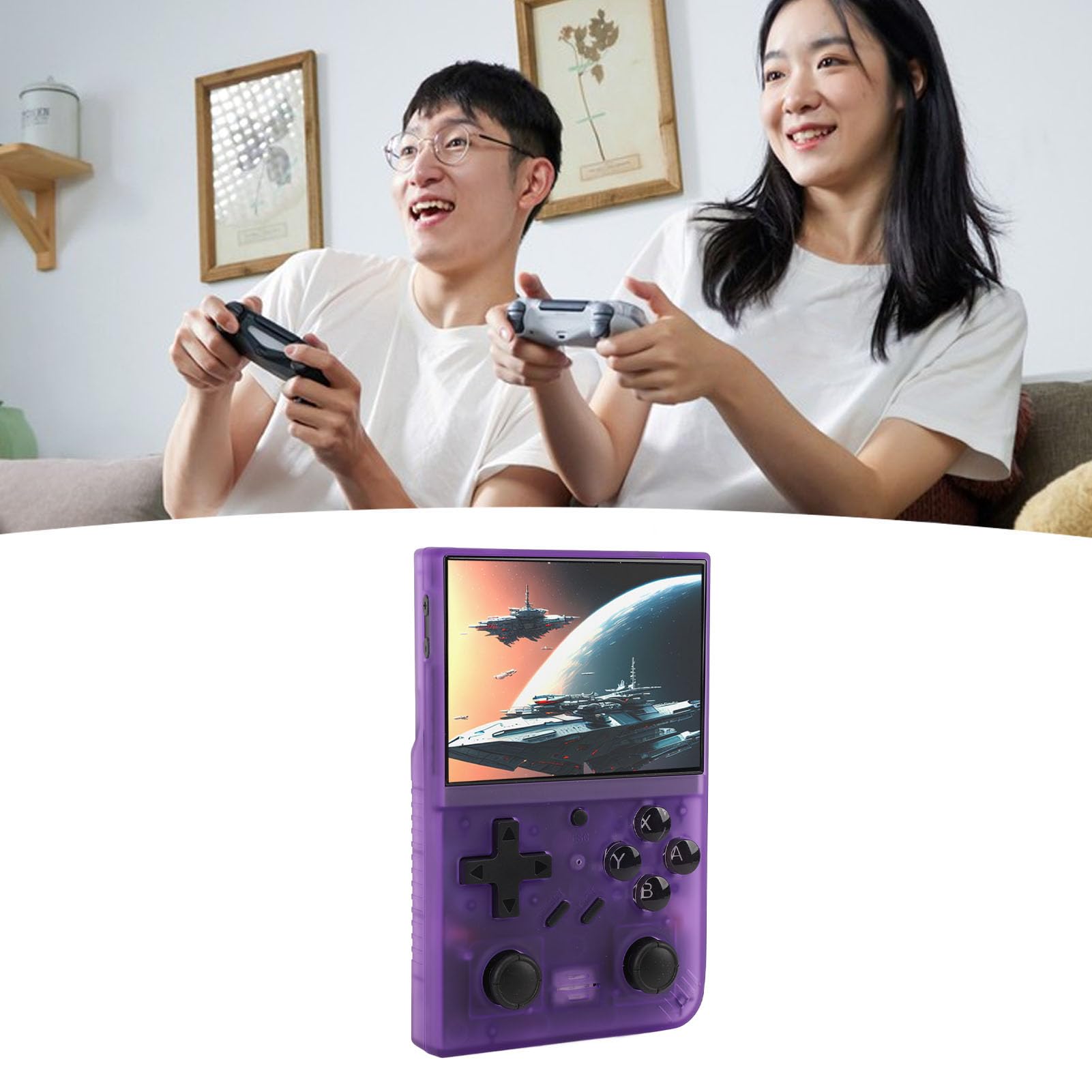 Przenośna Przenośna Konsola do Gier Retro 3,5-calowy Ekran IPS Karta Pamięci 64 GB 3000 MAh Konsola do Gier z baterią do Gry w Dowolnym Miejscu i Czasie (PURPLE)