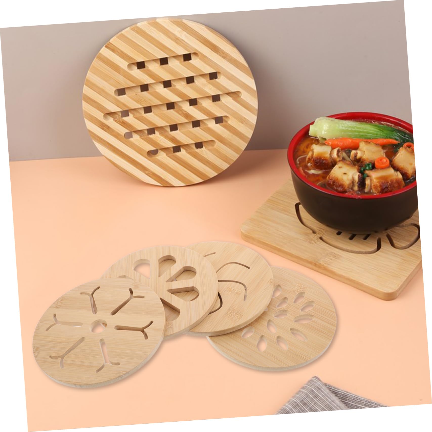 UKCOCO Lot de 4 Dessous de Plat en Bambou, Résistants la Chaleur, Antidérapants, Cuisine et Table, Protection Minimale pour Plats Chauds