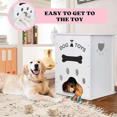 Miniatura 4 de Cesta de juguetes para perros, almacenamiento de alimentos para perros y gatos, organizador de cosas grandes de madera para perros con mango hueco,