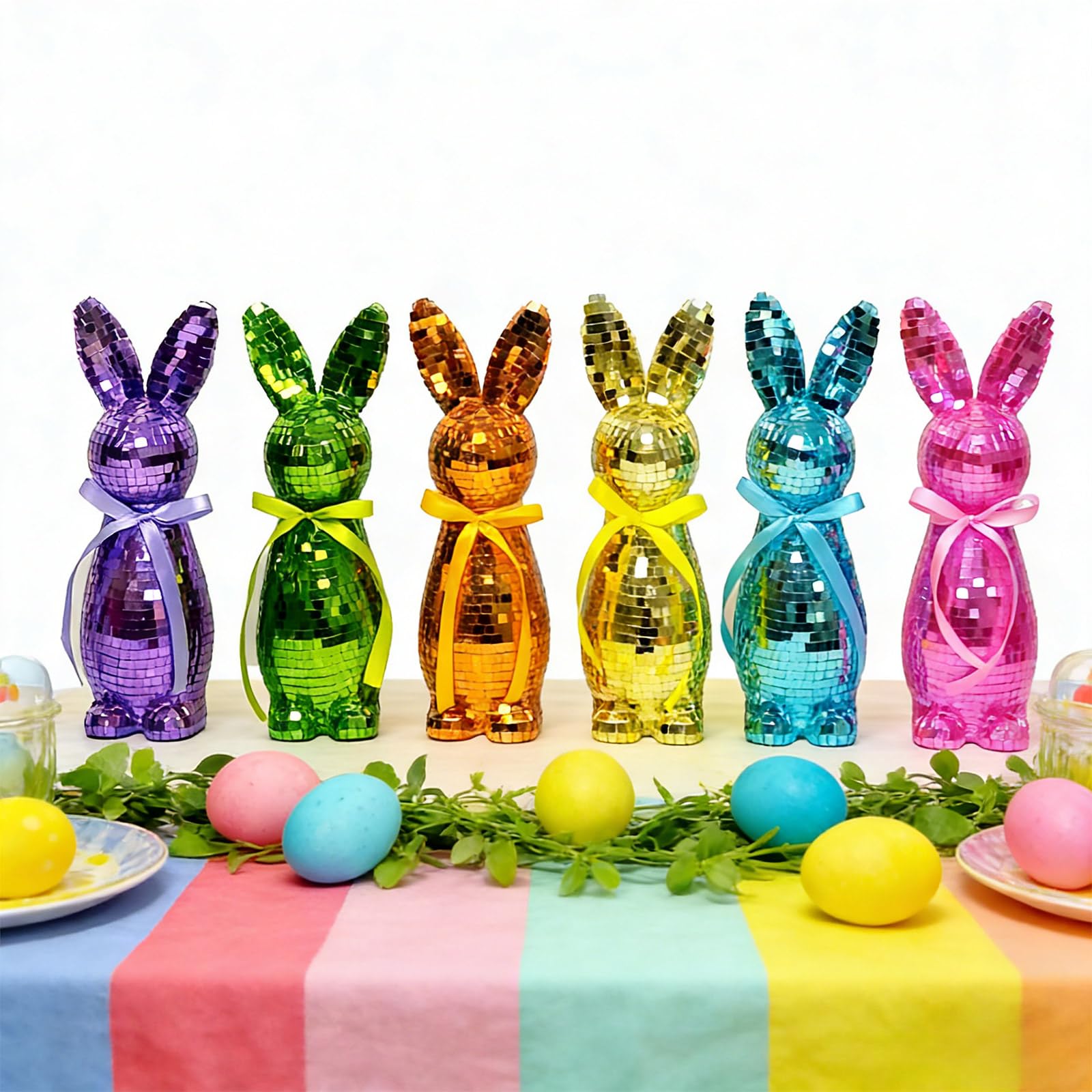 5 decorazioni a forma di coniglietto pasquale, a forma di palla da discoteca, lucide, riflettenti, scintillanti, a forma di coniglietto pasquale, decorazioni per feste di primavera, coniglietti