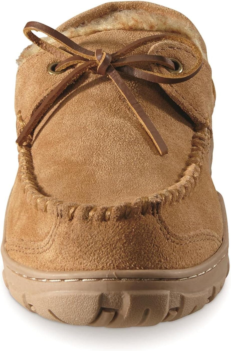Guide Gear Suede Leather Moccasins for Men, Bedroom House Slippers, Indoor and Outdoor Shoes 8 Cinnamon