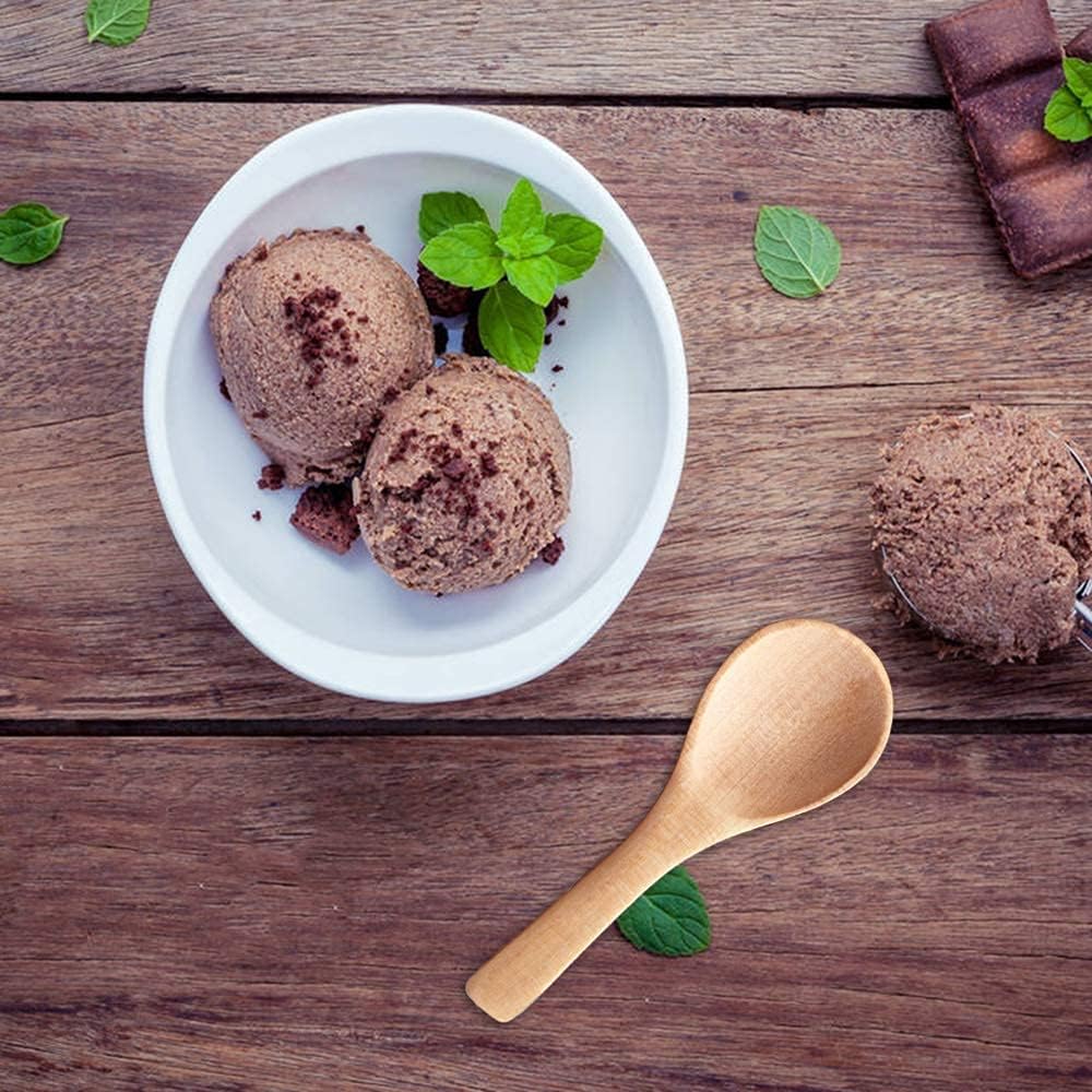 30 Pieces Small Wooden Spoons, Short Handle Mini Condiments Salt Spoons Nature Wooden Honey Teaspoon Coffee Tea Jam Mustard Ice Cream Milk Powder Spices (Natural Wood Color)