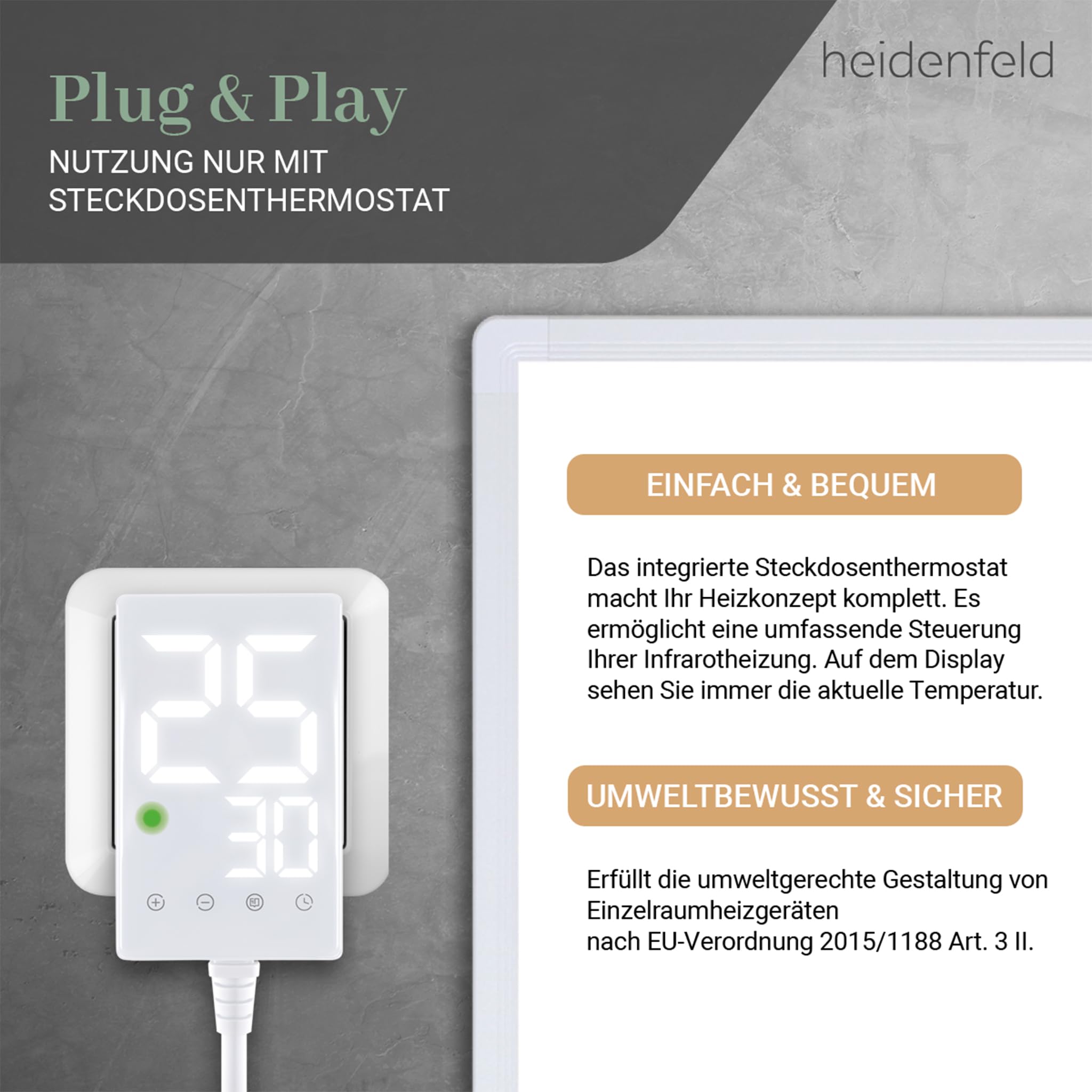 Heidenfeld Infrarotheizung HF-HP100-3 | 𝟭𝟬 𝐉𝐀𝐇𝐑𝐄 𝐆𝐀𝐑𝐀𝐍𝐓𝐈𝐄 - 600 Watt - Bis 16 m² - Infrarot Heizkörper - Elektroheizung mit Thermostat - Überhitzungsschutz (HF-HP100-3 600 Watt)