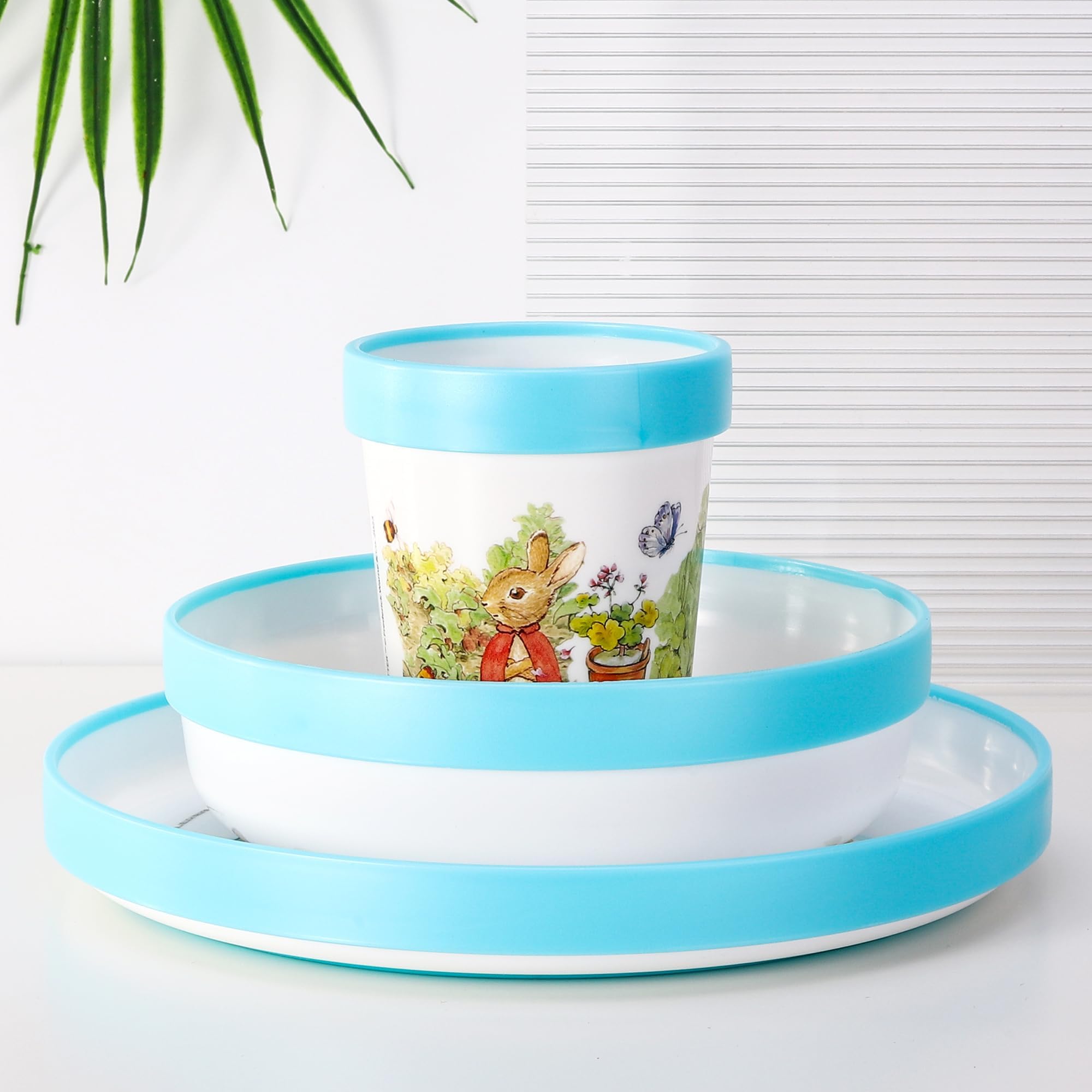 Zawadi Global Peter Rabbit 3pcs Reusable Bicolor Premium Kids Dinner Tableware Set Plate, Bowl & Tumbler, BPA Free