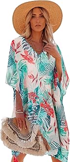 Women's Swimsuit Cover up Beach Kaftan for Bathing Suit with Floral Pattern