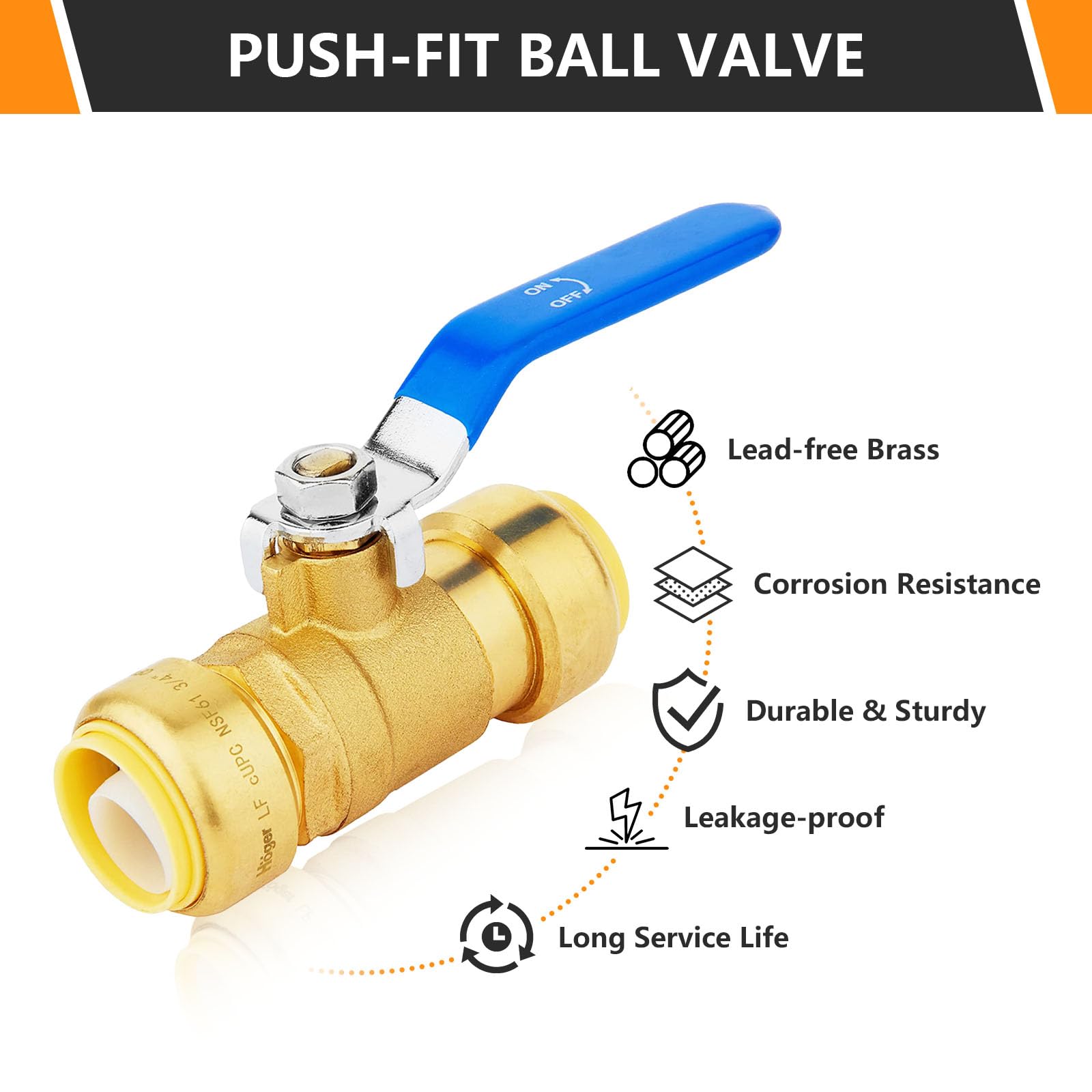 HeSun 10 valvole a sfera push-fit, valvola di intercettazione completa da 3/4 di pollice push-to-connect per acqua calda e fredda, con 2 clip di scollegamento, PEX, rame, CPVC, valvola blu