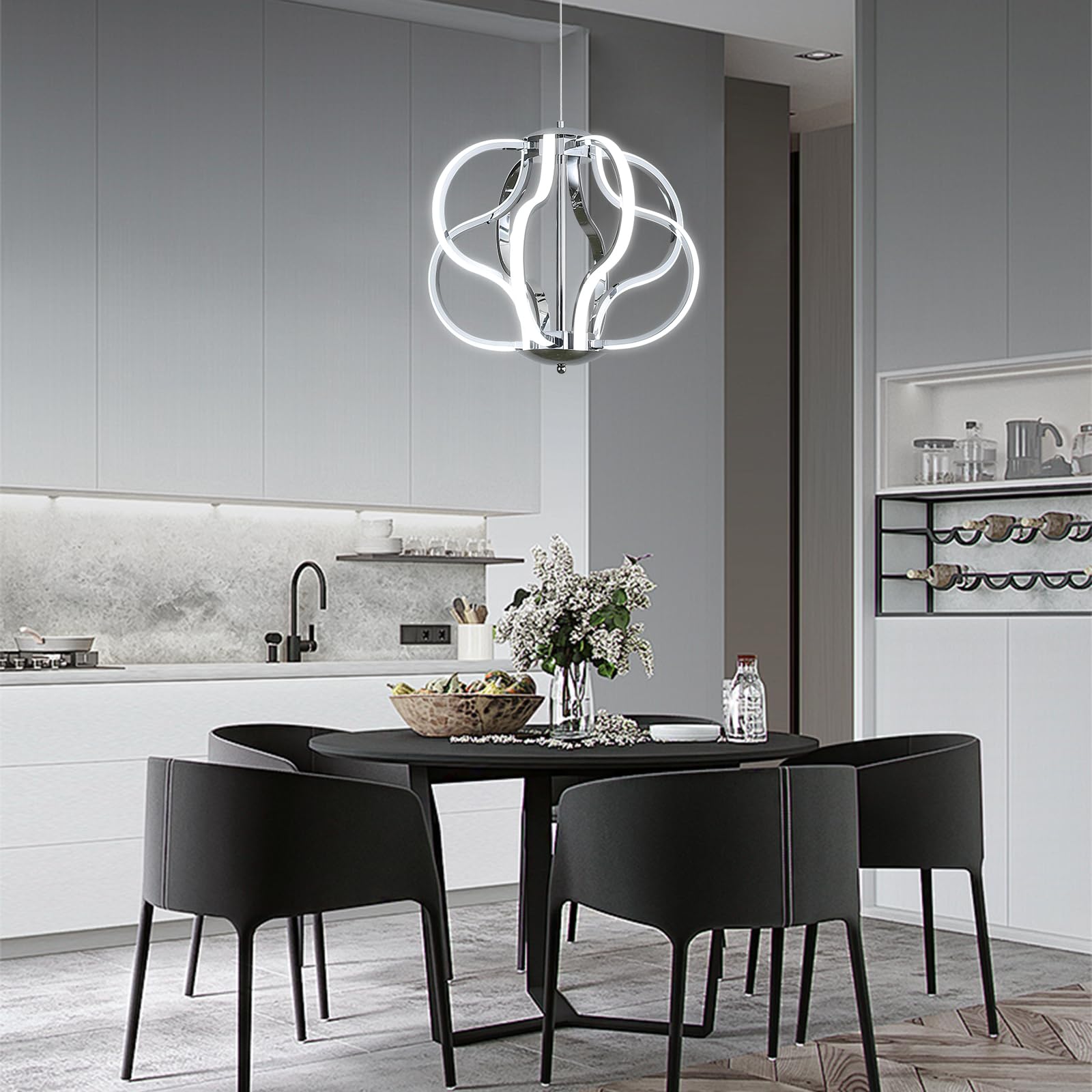 Lustre Salon Moderne ZenithBeam Doré Avec Télécommande - Lampe Suspendue 40W 8 Lumières Dimmable