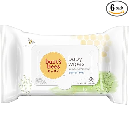 Burt's Bees Baby Bee Chlorine-Free Wipes, 72 Count (Pack of 6)