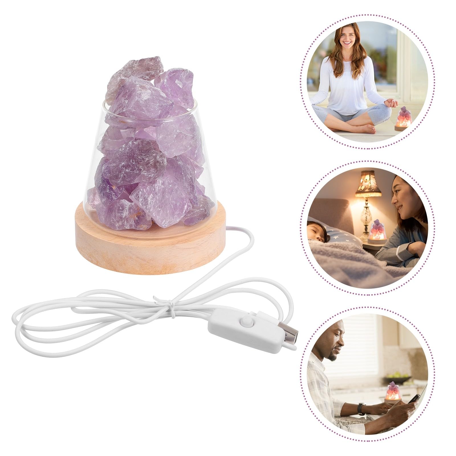 Duftlampe aus Violettem Kristallstein mit Glas für Schlafzimmer