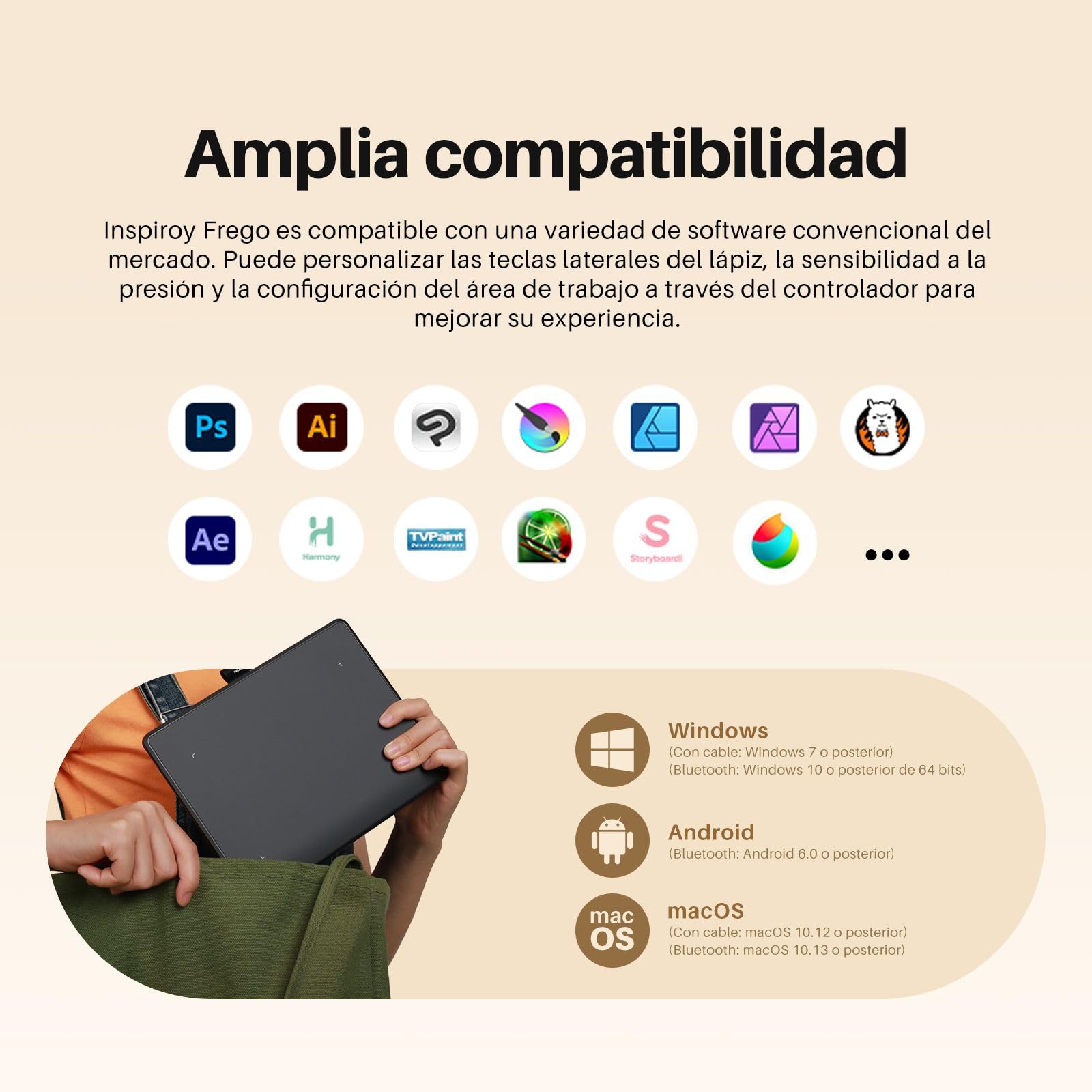 Huion Tableta Gráfica Inspiroy Frego S con Bluetooth, Pentech 3.0+, Tableta de Dibujo de 6,3x3,9 Pulgadas para Dibujar, Diseñar, Trabajar con Mac, PC y Dispositivos Móviles