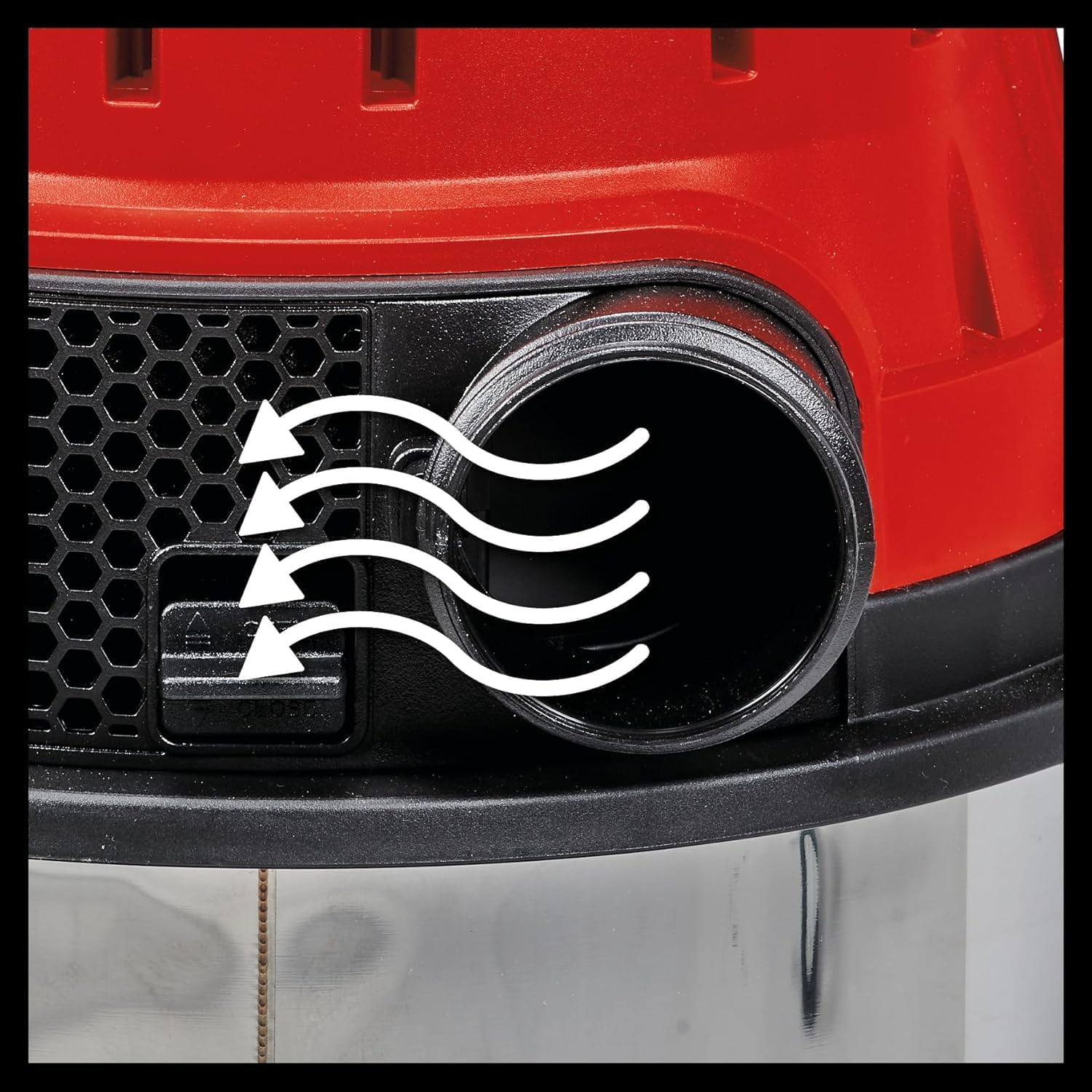 Einhell vacuum cleaner exhaust port with airflow arrows
