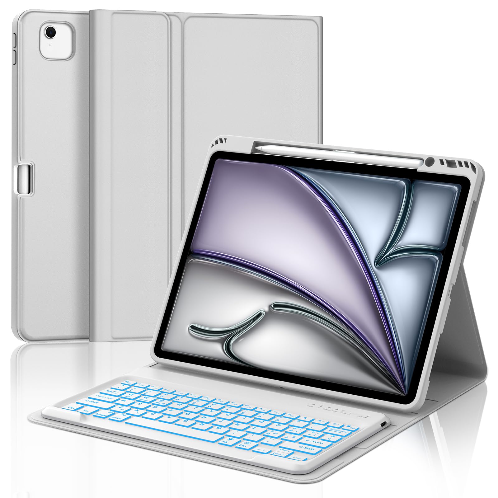 Occtingkind Per iPad Air 13 (M4/M3/M2) Cover Tastiera con RGB Italiana | Tastiera per iPad Air 13 M4 - Con Retroilluminazione 7 Colori Custodia Magnetica Keyboard, Utilizzo ottimale, Grigio