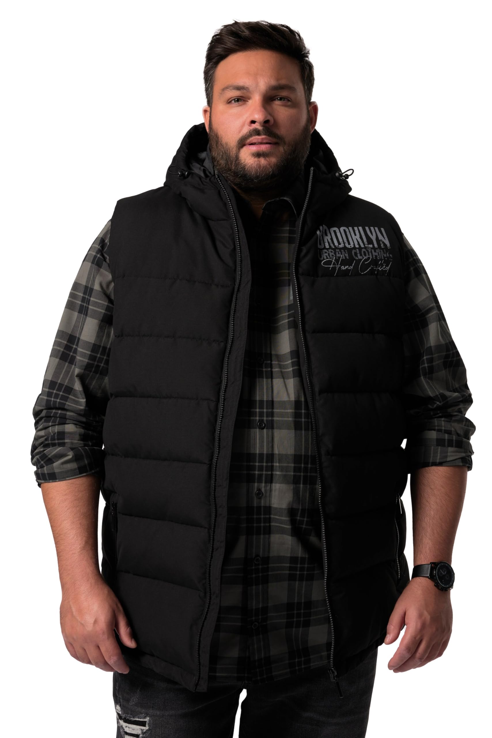 Men Plus Herren große Größen Übergrößen Menswear L-8XL Steppweste, Kapuze, Brustprint 835442