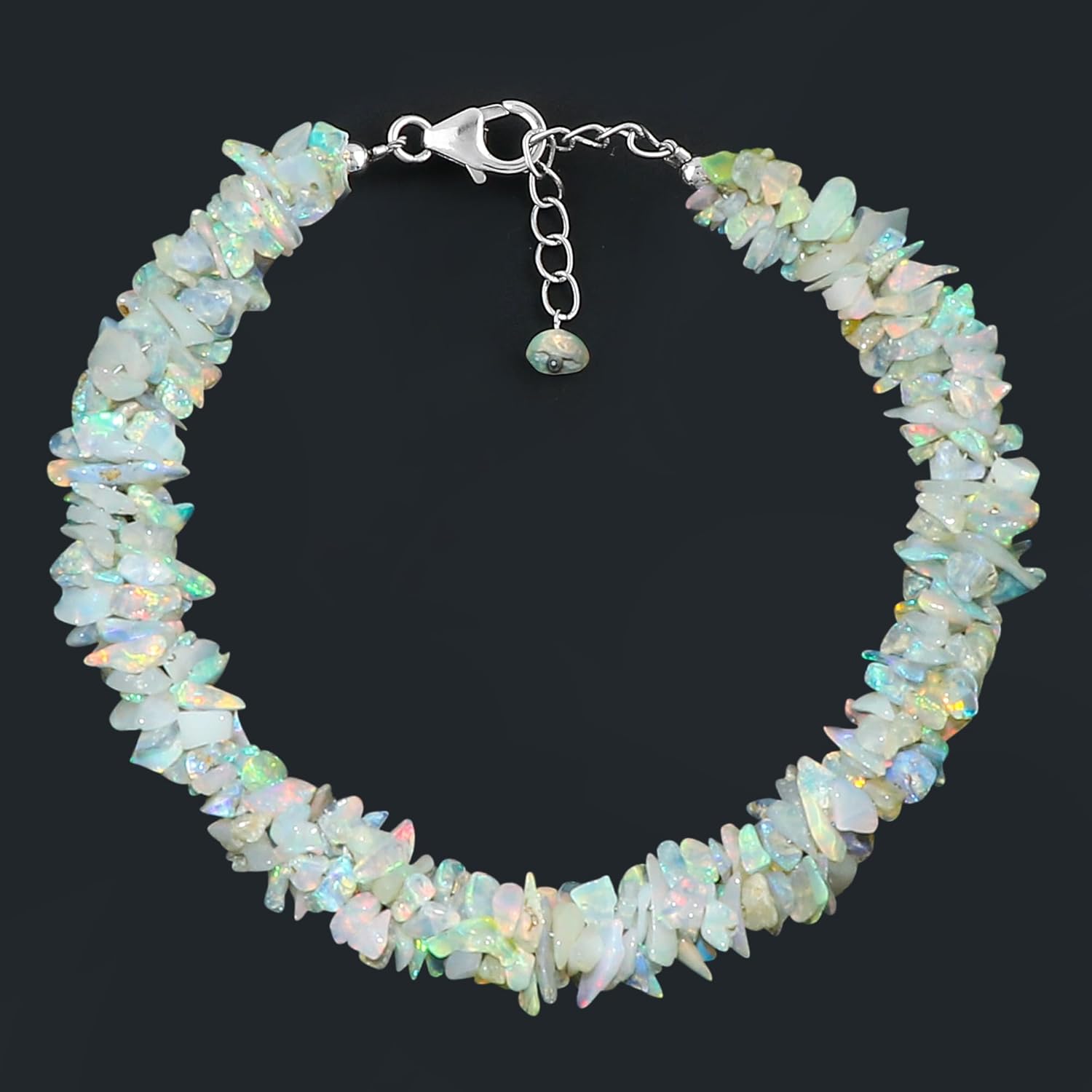 CRYSTALIS Natural Ethiopian Opal Beads Braided Rope Bracelet, Chips Nuggets Beaded Gemstones, Chakra Healing Stones, Gift Giving Womens Jewelry, 925 Sterling Silver Bracelet 8 inch - Image 2