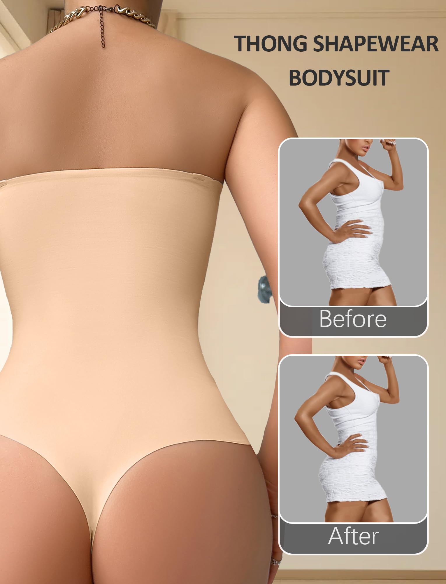 FEOYA Body Sculptant Femme Ventre Plat Body Gainant Femme Invisible Push Up Bodysuit Shapewear Bodysuit Sans Bretelles avec Rembourrage Amovible et Bretelles