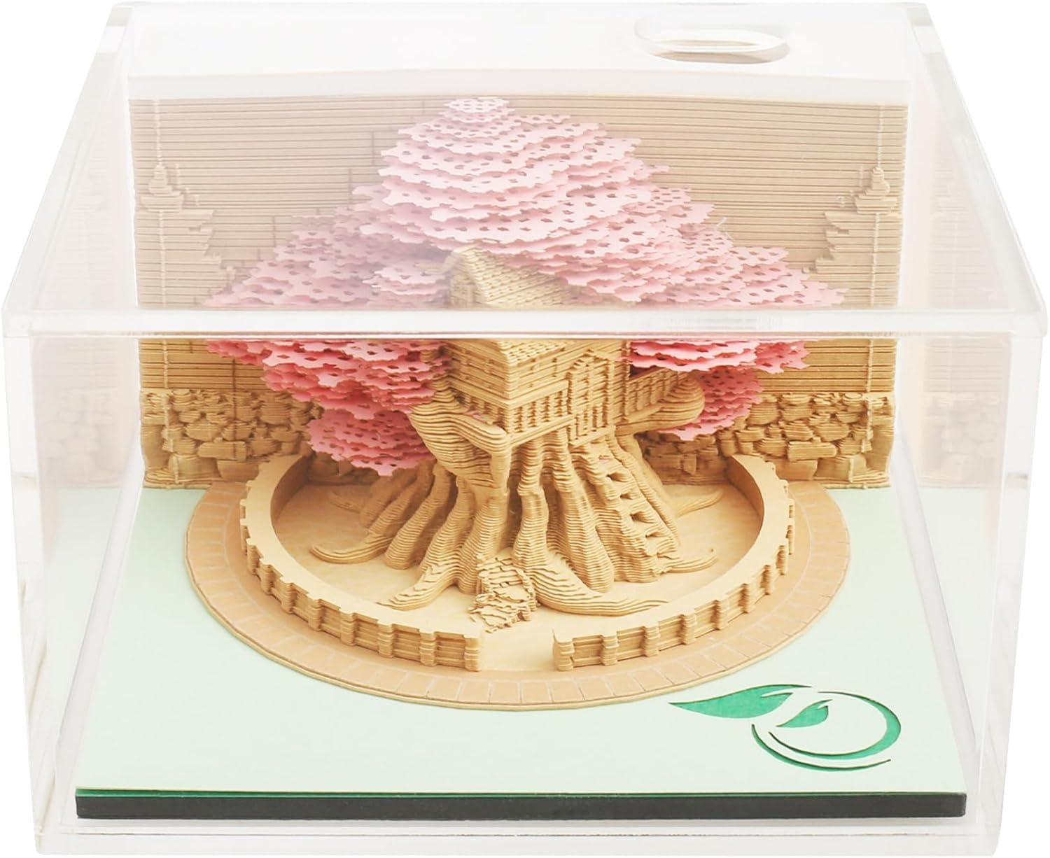 Kalendarz Time Piece 3D, kalendarz biurkowy 2025 ze światłem LED, kalendarz 3D, kalendarz 3D, papierowy, do rzeźbienia, prezent, na Boże Narodzenie, dekoracja biurka (różowe drzewo)