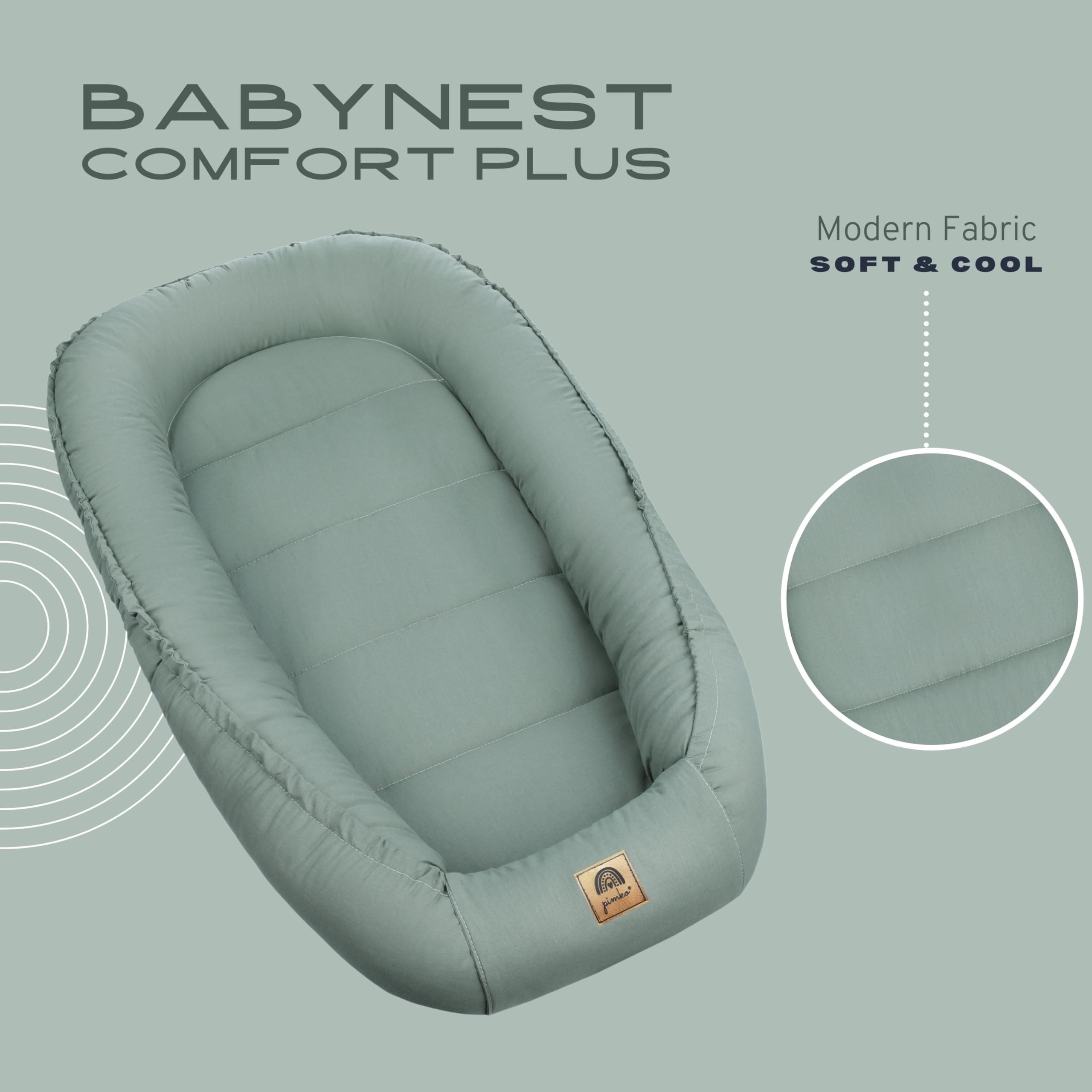 PIMKO Baby Nest, paracolpi per neonati e neonati, 100% cotone, adatto per la casa, 55 x 90 cm (Pistacio con patta)