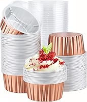 Vista 25 de EUSOAR Moldes desechables de papel de aluminio con tapas, 30 piezas de 5 onzas (4.2 fl oz) de papel de aluminio para magdalenas, tazas para hornear
