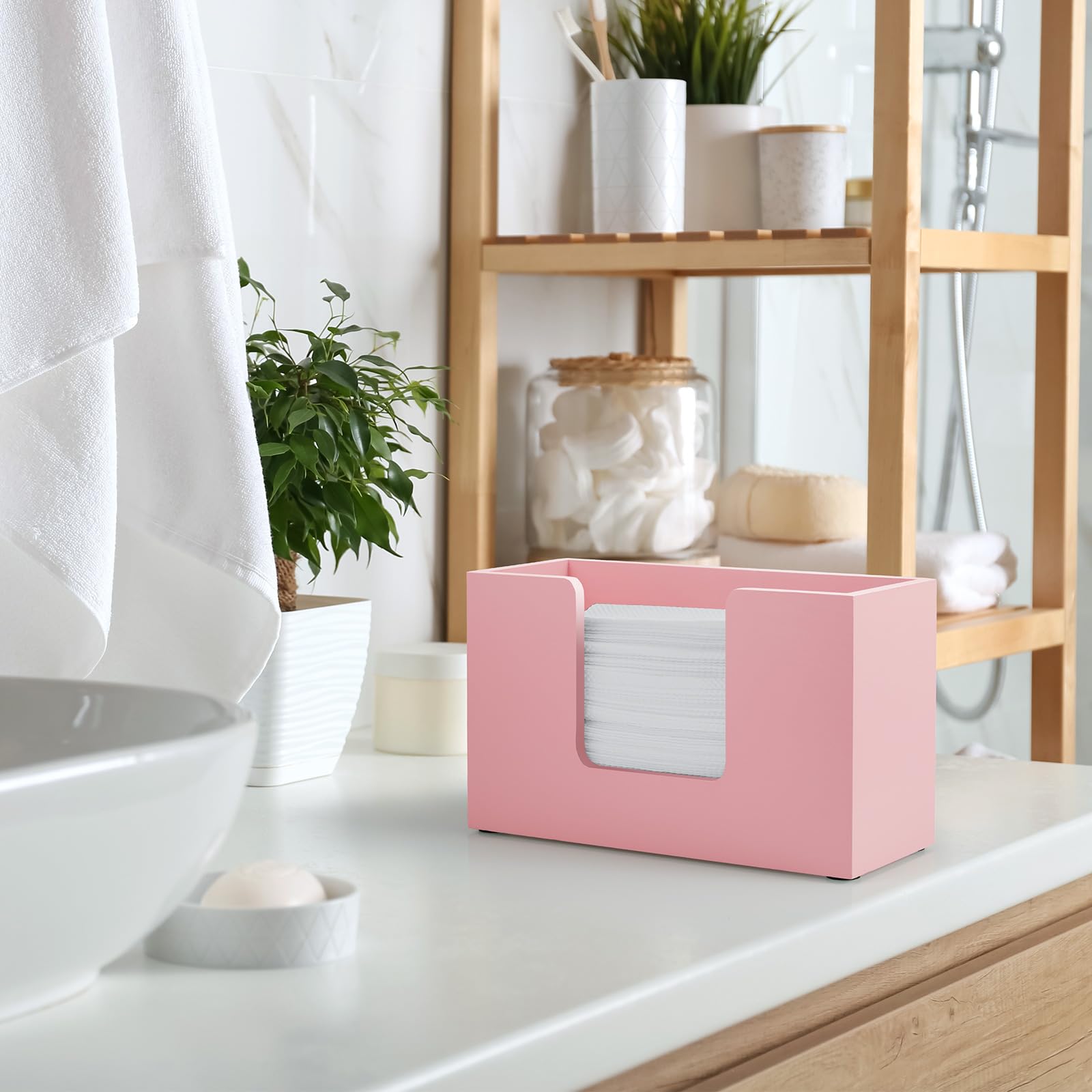 Dispensador de toallas de papel para encimera, soporte de madera para toallas de papel de baño, servilletero rosa para cocina, encimera, plegable, plegable, en Z, dispensador de toallas de mano de