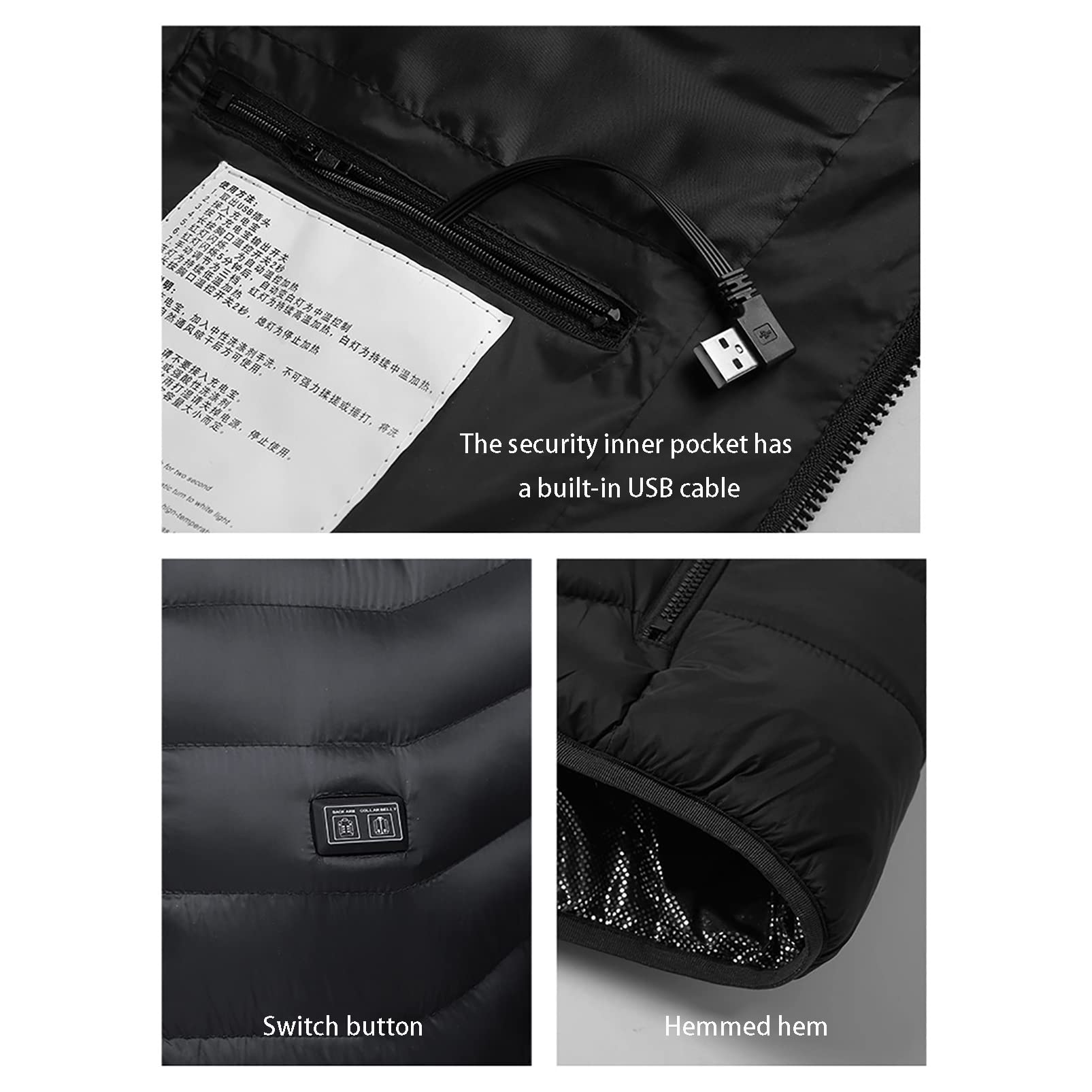 CUTTE Chaqueta Térmica Inteligente de Invierno para Hombre Resistente al Agua con Calefacción Eléctrica USB Chaqueta Acolchada Abrigo Ropa de Abrigo con Control Dual para la Fiebre