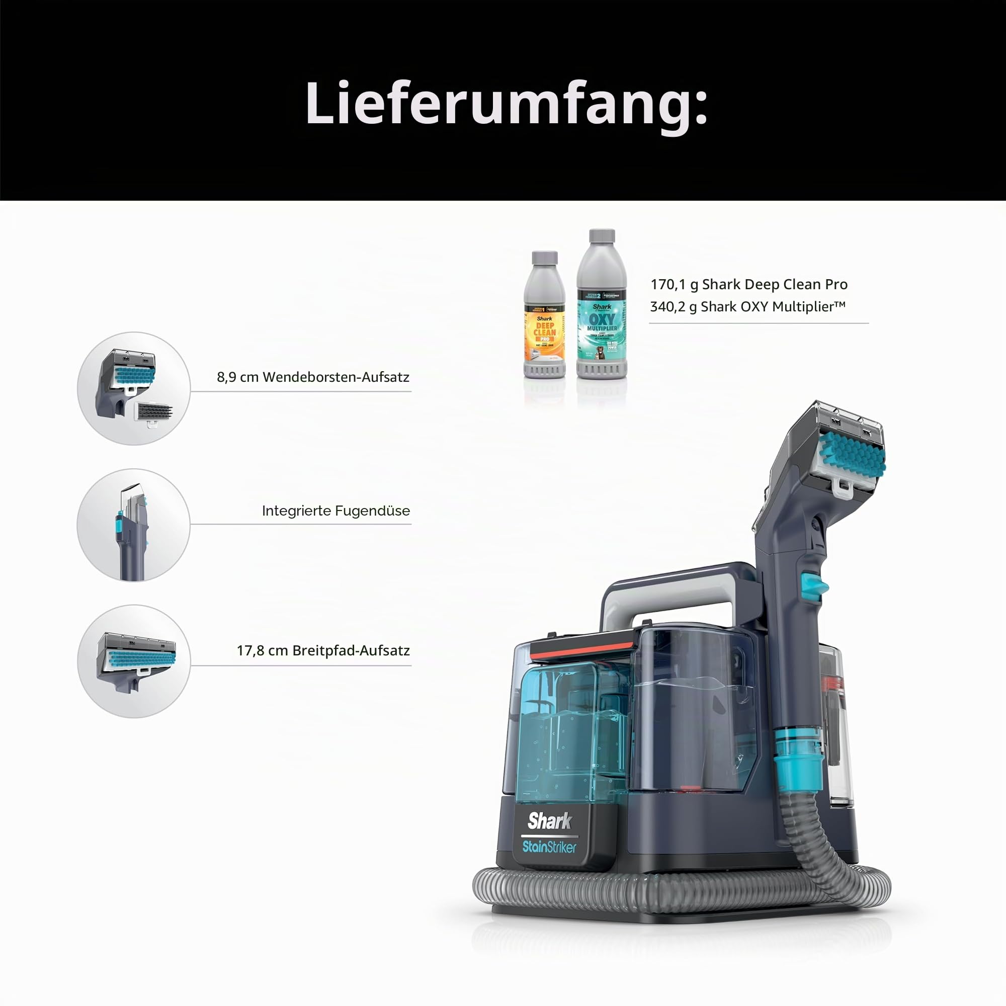 Shark StainStriker PX225BRN Tragbarer Teppich-, Polster- und Teppichreiniger, XL-Werkzeug und selbstreinigender Flecken- und Geruchsentferner, perfekt für den Autoinnenraum, 3 Reinigungswerkzeuge und