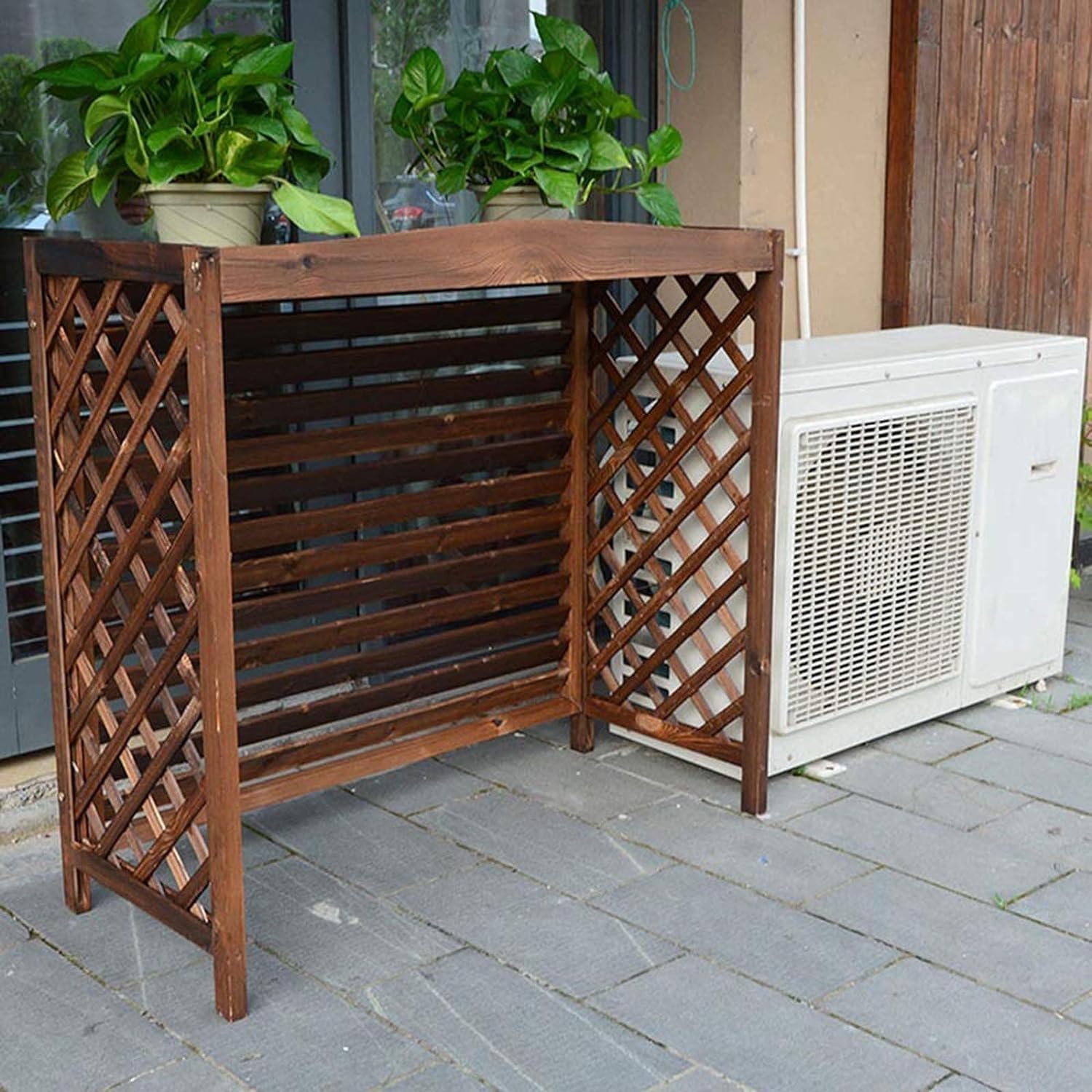 Clôture pour climatiseur bois massif pour embellir le jardin