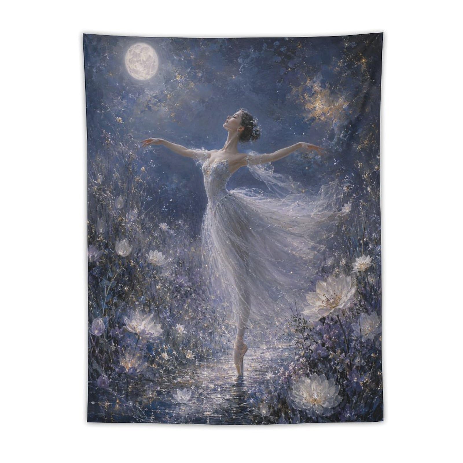 H3B8U2Y5 Ballerina Moon Wall Tapestry, Impressionist Style, Office