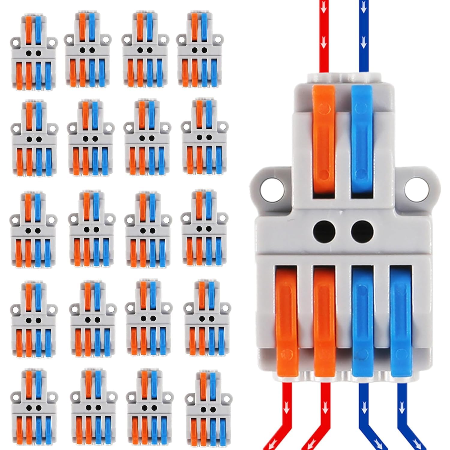 wire clip connector, universal connection terminals, circuit inline splices electric connectors, quick connect & freely assemble electrical splicing kit for compact (2 in 4 out, 25)