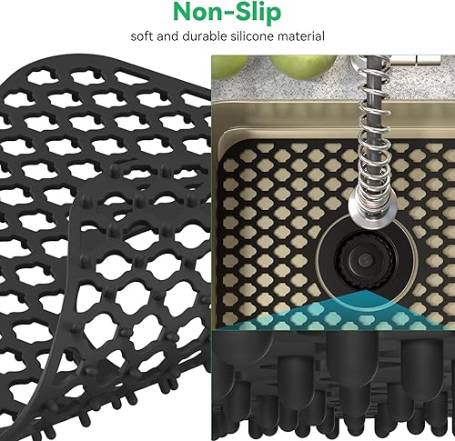 Miniatura 4 de TOOVEM - Tapetes para fregadero de cocina, 2 unidades, antideslizantes, resistentes al calor, tapetes protectores de fregadero de silicona plegables