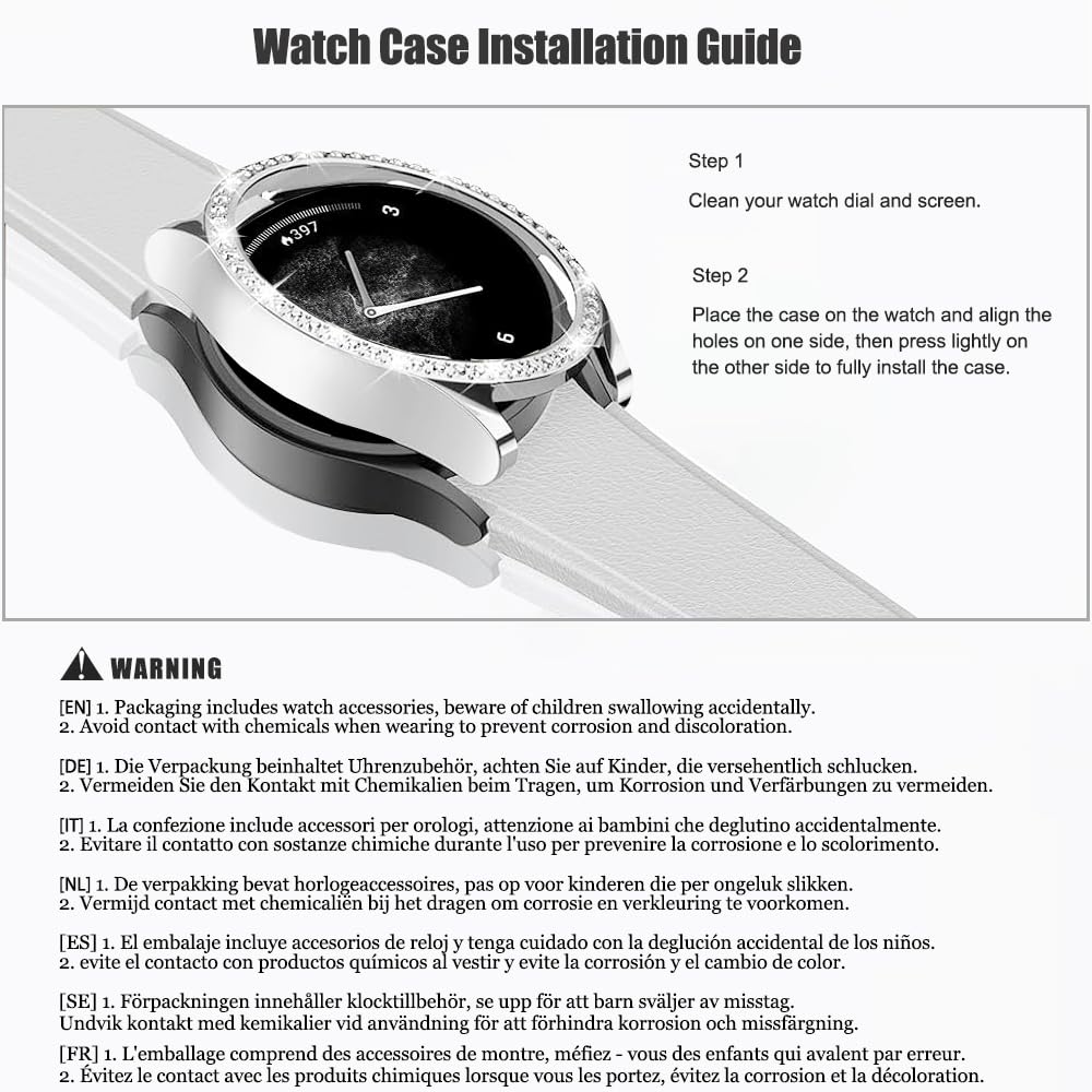 DEALELE [2-PACK] Case Compatible with Samsung Galaxy Watch 5/4 44mm, Bling Single-Row Diamond PC Protective Case Replacement Watch Cover Bumper (44mm, Gold+Transparent) — view 242