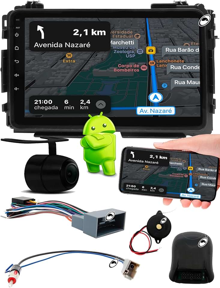 H-TECH Multimidia 2 Din 9 Polegadas Android HRV 2015 a 2021 2GB + 32GB Comando Volante + Câmera de Ré