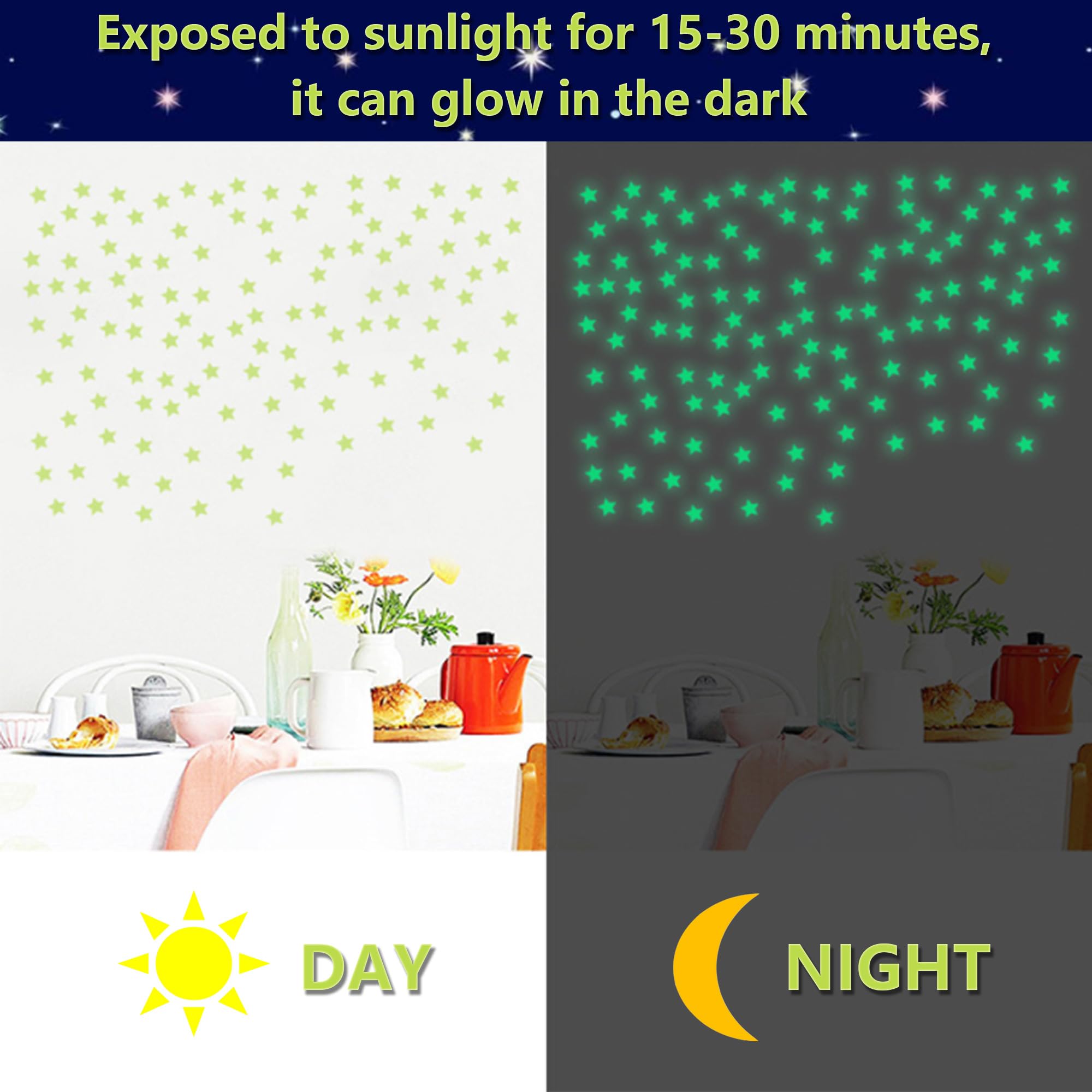 Niuhong 460 Pcs Bright Star Wall Sticker Children's Room Bright Stars Glow in Dark Luminous Ceiling and Fluorescent Wall Stickers DIY Creative (A) - Image 4