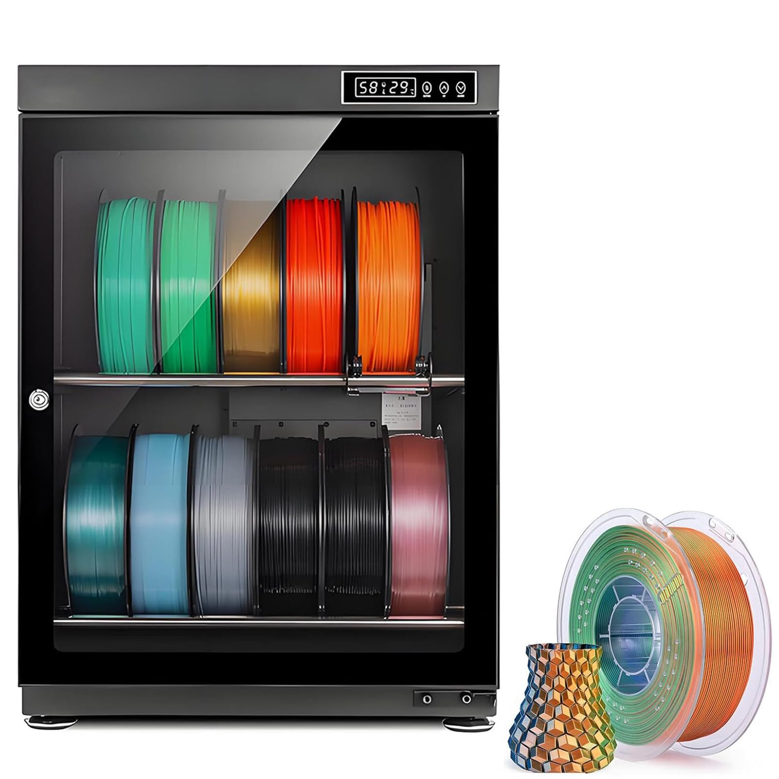 DDZJTPP 3D Printer Filament Storage Box, Filament Dehydrator Storage Cabinet, Air Tight Dry Box with Humidity Control, Large Transparent Glass & Aluminum Alloy for 3D Printing Business 70L