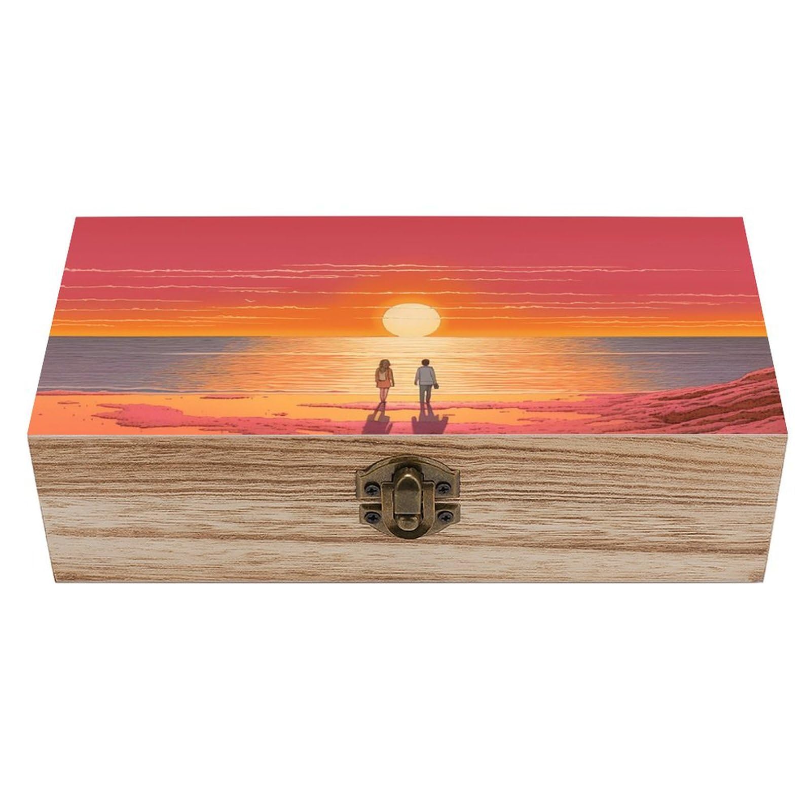 Boîte de rangement en bois couple au lever du soleil coffret souvenirs