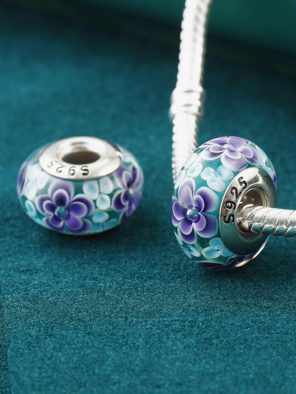2pcs Handmade Authentic 925 Sterling Silver Murano Glass Charms for Pandora Bracelets, Murano Flowers Charms, Jewelry Gifts for Women,Gifts for Mothers on Mother's Day - Image 5