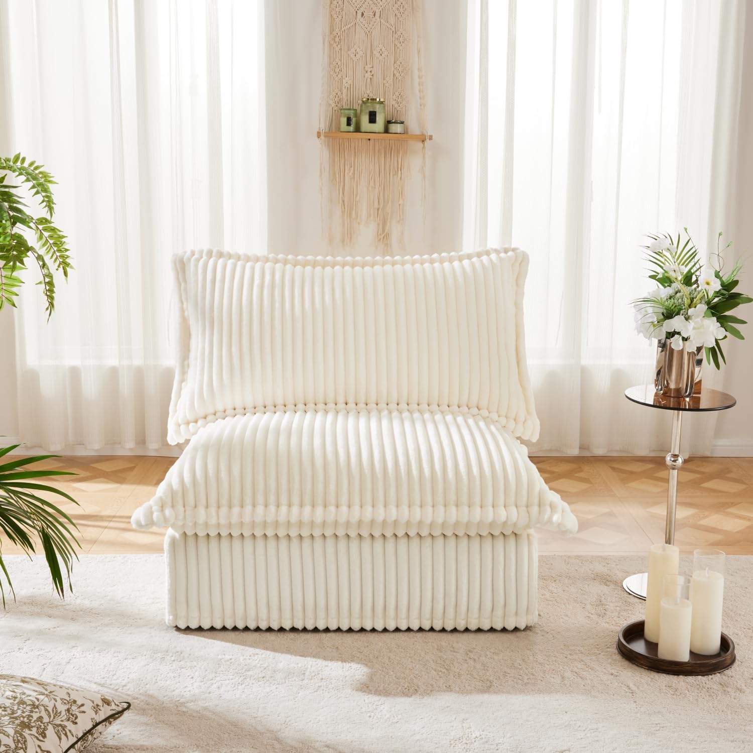 Luxurious & Comfort Armless Sofa - Cream - Elegant & Natural Design with Removable Covers and High-Density Cushioning