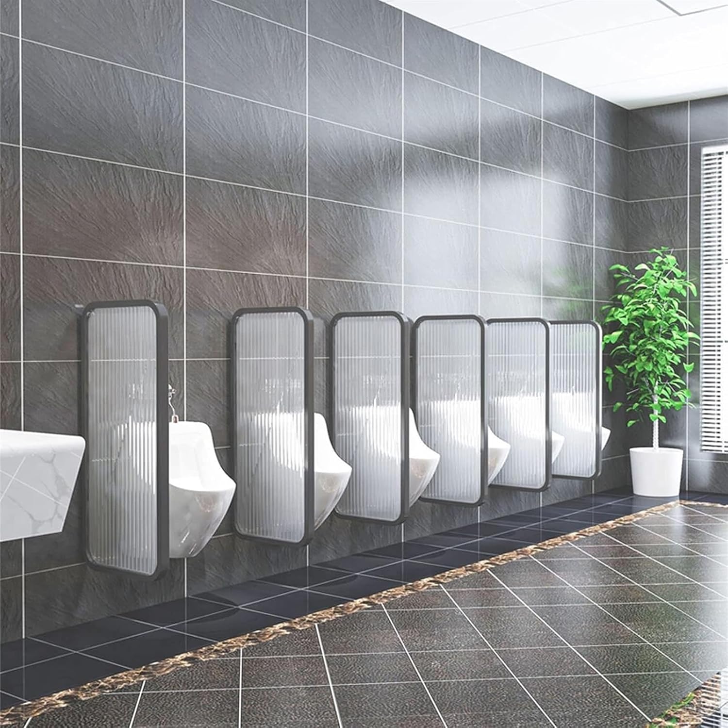 Urinal Glass Screen Partition Public Health Baffle, Wall-Mounted Urinal Privacy Screen Panels Partition Protection Screen,Room Dividers for Bathroom/Hotel-Black-Part,Black-Partition*4