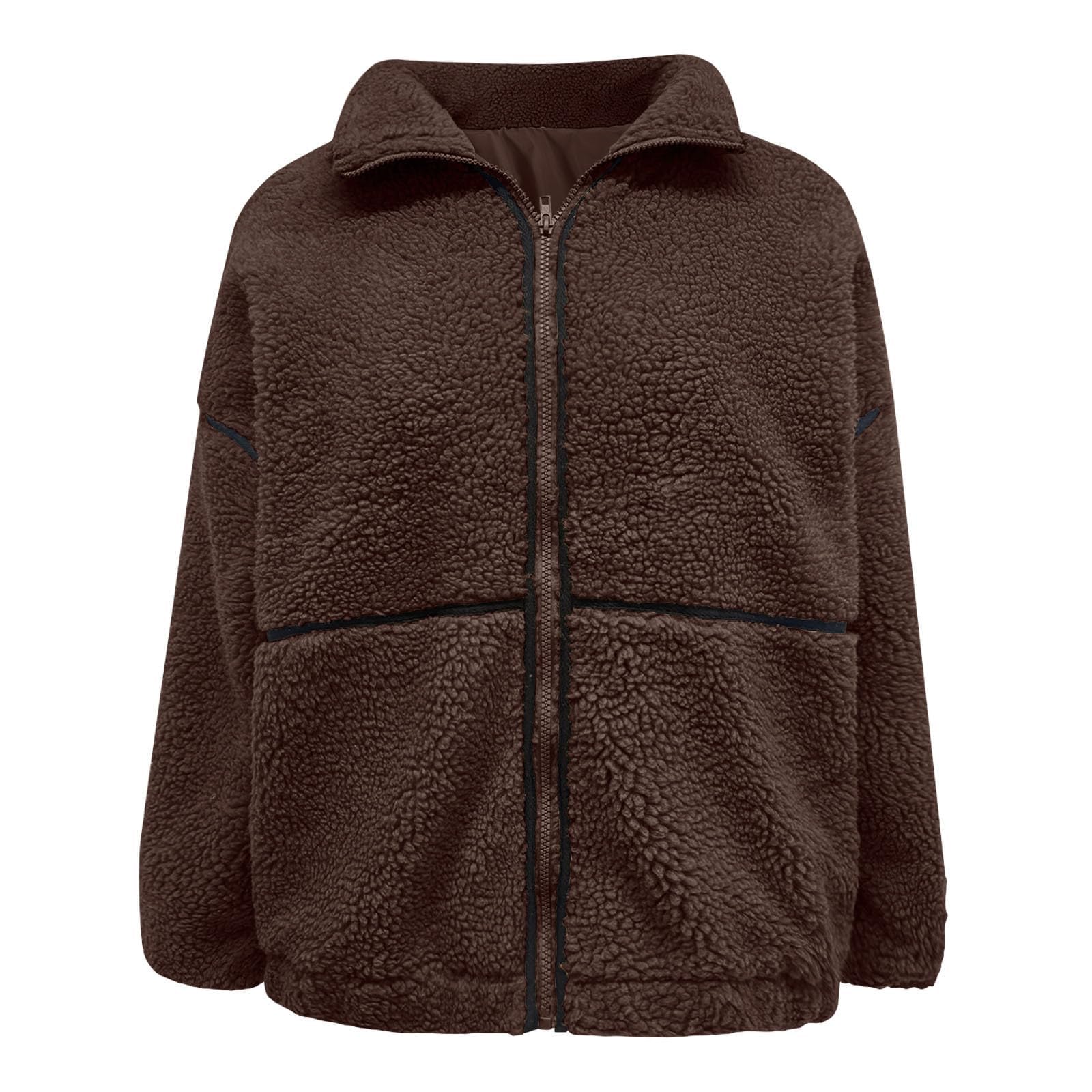 Generisch Damska kurtka polarowa Sherpa, kurtka zimowa w stylu oversize, z zamkiem błyskawicznym, puszysta damska kurtka zimowa z zamkiem błyskawicznym, swobodny płaszcz zimowy z kieszeniami