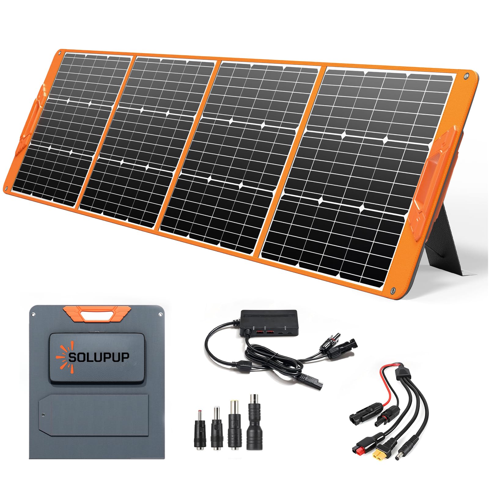 200W Portable Solar Panel, IP65 Waterproof Foldable Solar Panel 18V for Power Station, Solar Charger with Adjustable Brackets and MC-4 Cable for Laptop Camping Boat