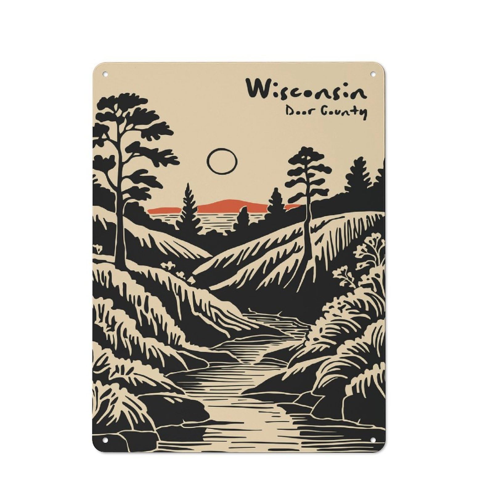 Junmoney Style-4 Tin Wall Plaque 40X30cm With Wisconsin Door County Landscape For Garage Wall, For People Furnishing A Garage, For Retro Home Interiors