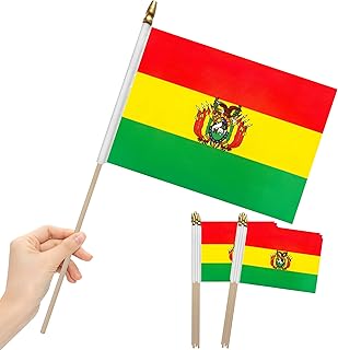 12Pcs 8×12 Inch Bolivia Flags Small Bolivian Flag on Wood Stick Mini Handheld Flags Decorations