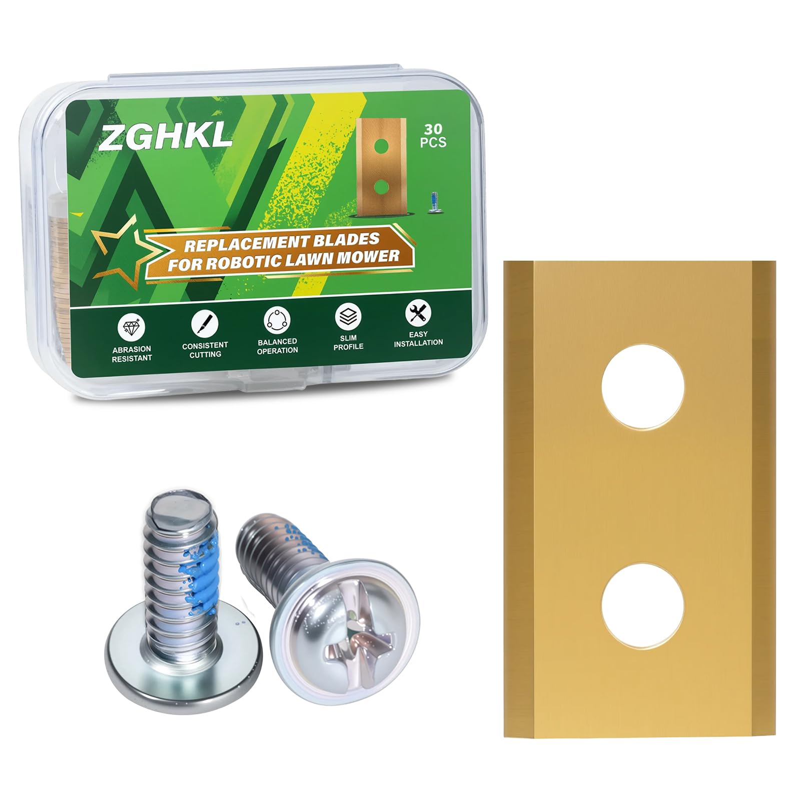 ZGHKL Replacement Robot Lawnmower Blades Replace Lawn Mower Blade for Worx LandXcape Zoef Robot Einhell Filzada Kress Titanium Knife Set with Screws 30PCS — image 1