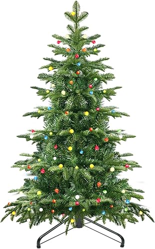 QBA Árbol de Navidad preiluminado de 4 pies, bisagras de metal para árbol de Navidad artificial realista y soporte de metal, árbol de Navidad