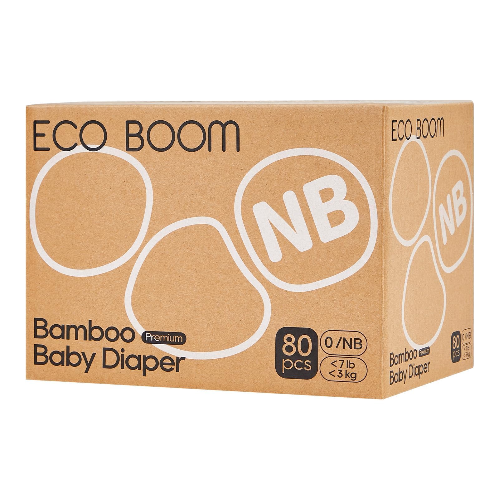 ECO BOOM Baby Premium Öko Windeln Größe 0 aus Bambus (0-3kg), für empfindliche Babyhaut, Halbmonatsbox, 80 Stück, Extra Weich & Ohne Duftstoffe, Saugstark & Auslaufsicher
