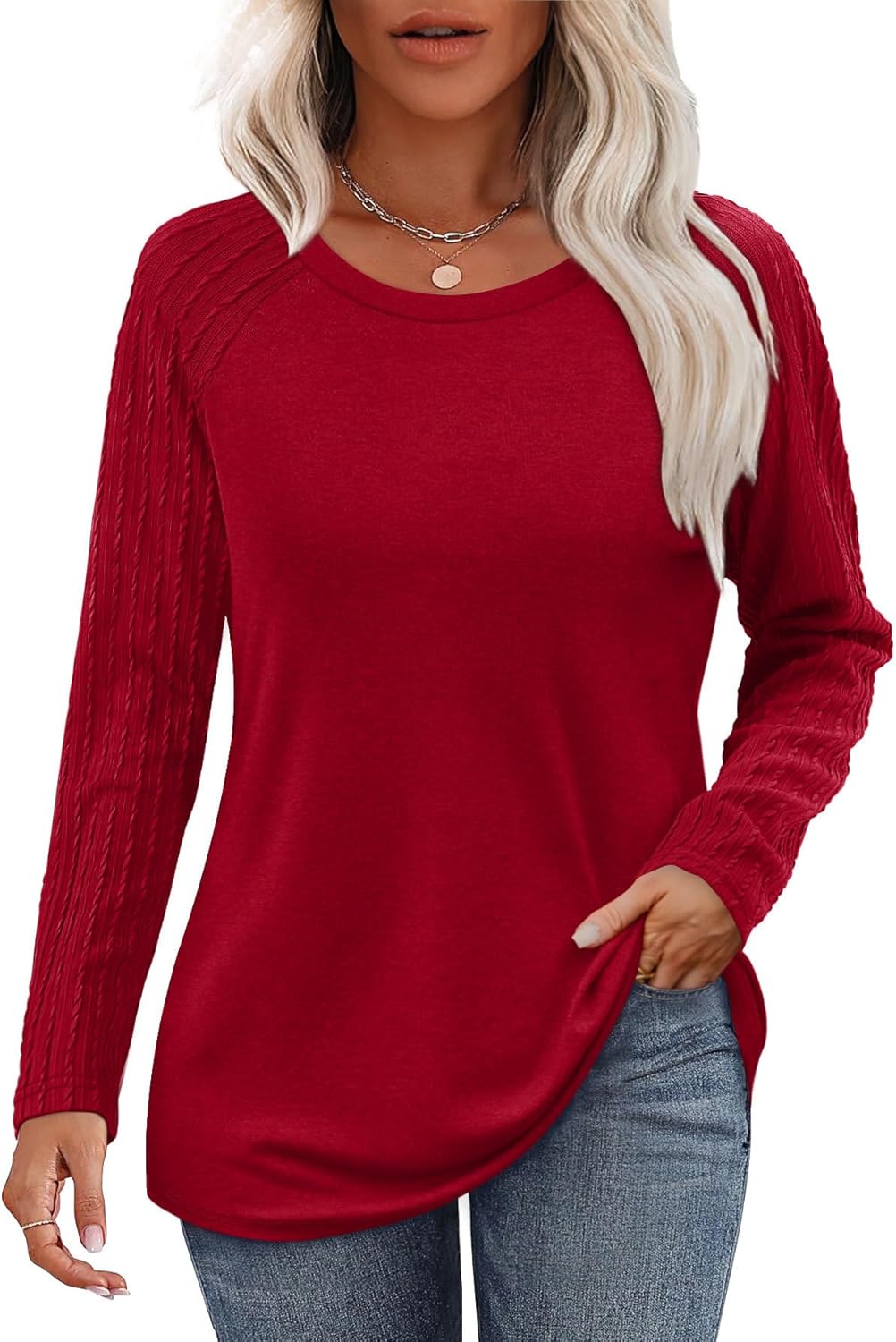 OFEEFAN Long Sleeve Shirts for Womens Fall Fashion 2026 Crewneck Oversized Sweatshirt Tunic Tops to Wear with Leggings - Image 2