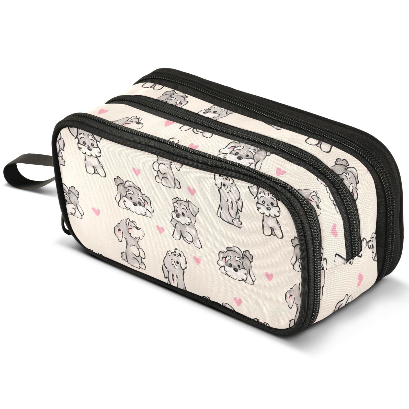 Mnsruu Cute Puppy Schnauzer Pencil Case Large Capacity Pen Pouch Makeup Bag with 3 Compartments Pen Holder Organizer Stationery Bag for Girls Womens — image 1